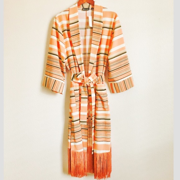 7th Avenue Striped Fringed Kimono Jacket Robe - Picture 3 of 13